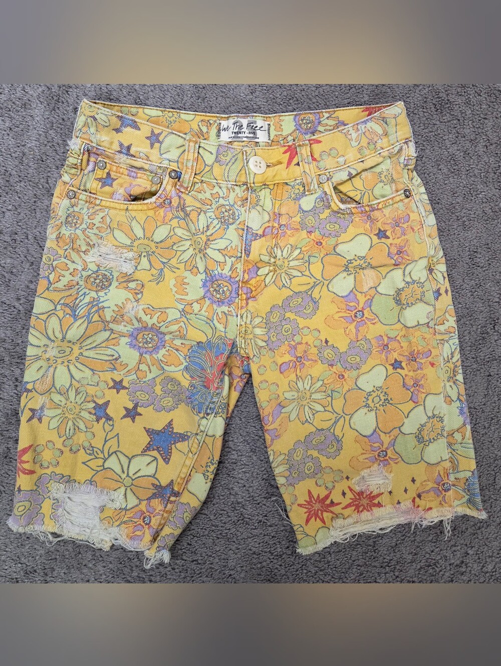 We The Free Yellow Floral Denim Shorts